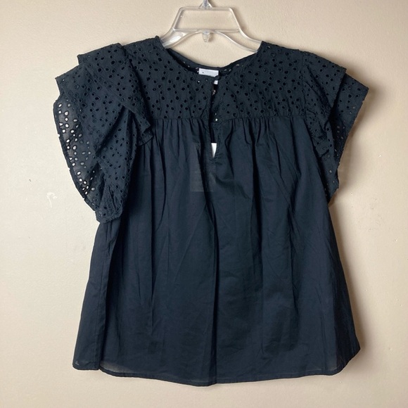NWT A New Day Short Sleeve Eyelet Top Black - Picture 3 of 8